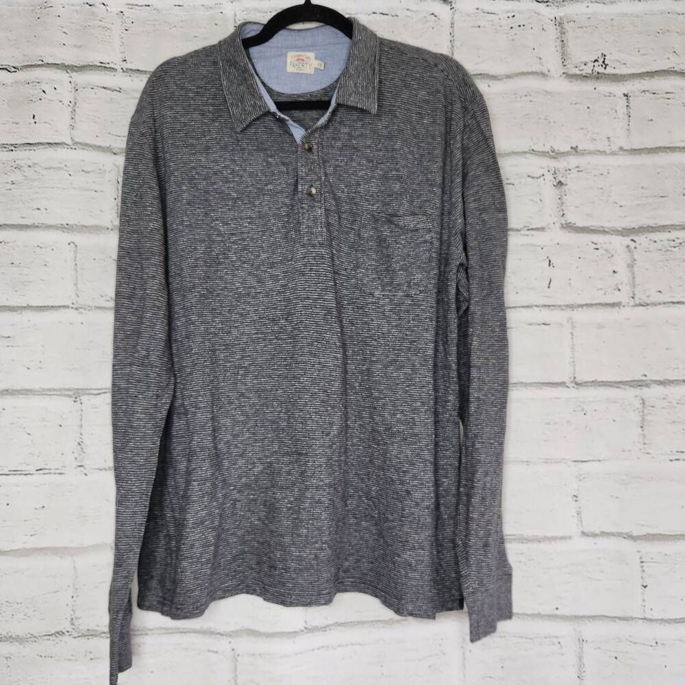 Faherty Mens Gray Organic Cotton Blend Striped Long Sleeve Polo Shirt Size XL